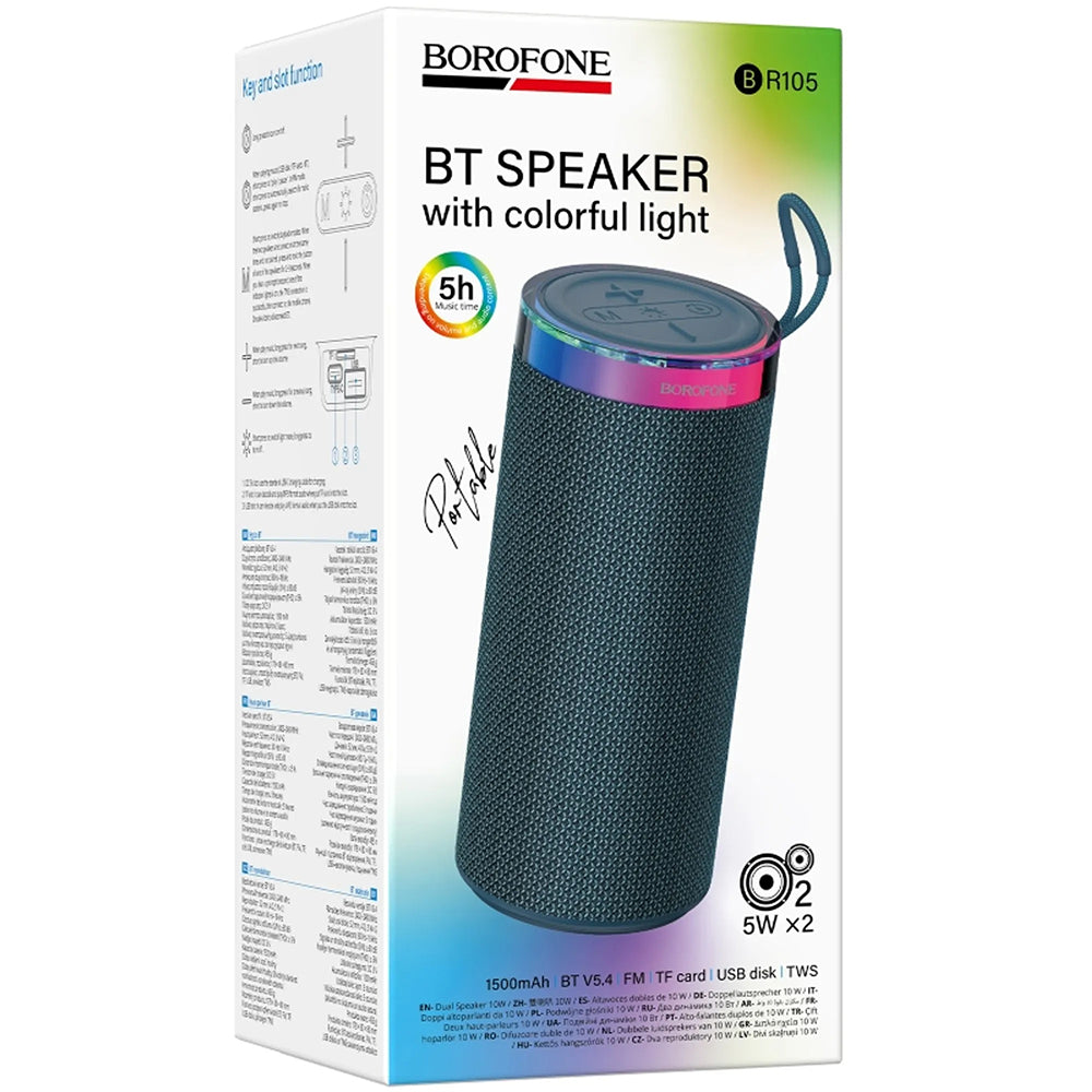 Boxa Portabila Bluetooth Borofone BR105 Loud, 10W, TWS, RGB, Bleumarin