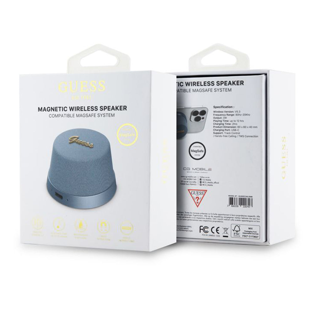 Boxa Portabila Bluetooth Guess Stand Magnetic Script Metal, 3W, Albastra