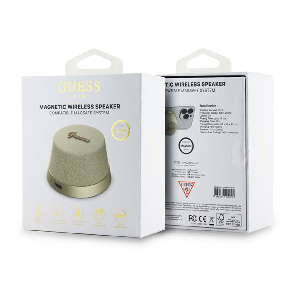 Boxa Portabila Bluetooth Guess Stand Magnetic Script Metal, 3W, Aurie