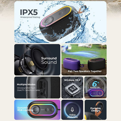 Boxa Portabila Bluetooth HAVIT SK809BT, 7W, RGB, Waterproof, Mov