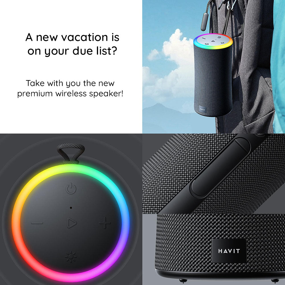 Boxa Portabila Bluetooth HAVIT SK833BT, 2 x 10W, RGB, Waterproof, Neagra