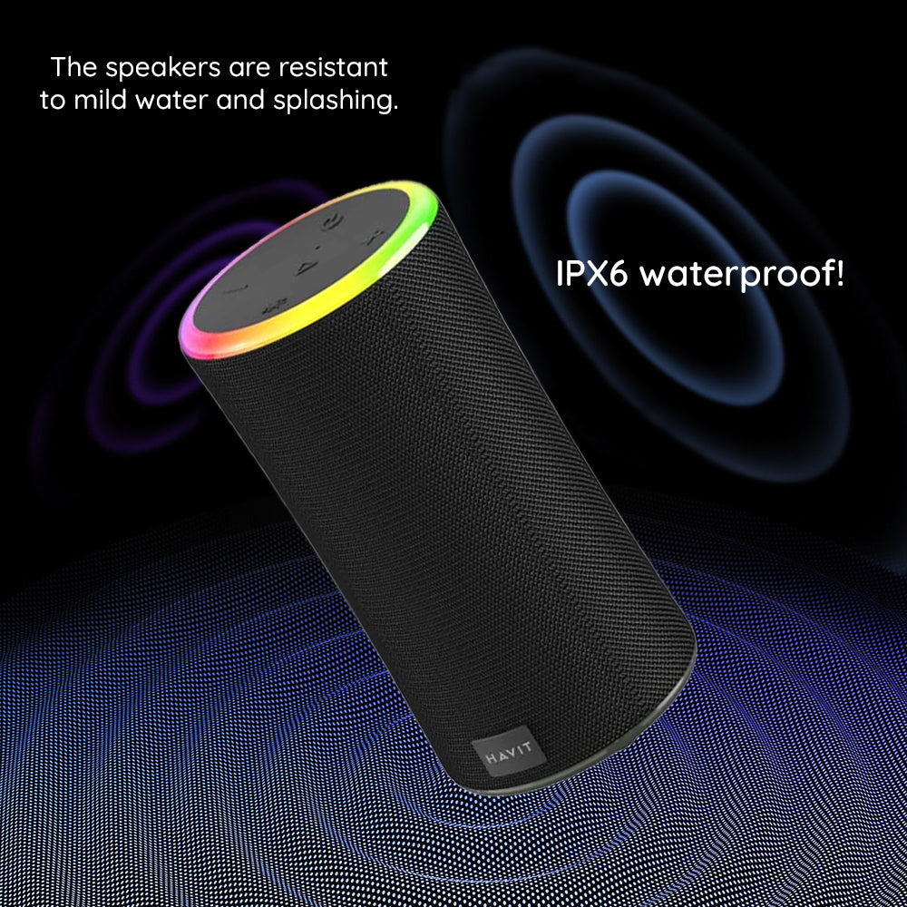 Boxa Portabila Bluetooth HAVIT SK833BT, 2 x 10W, RGB, Waterproof, Neagra