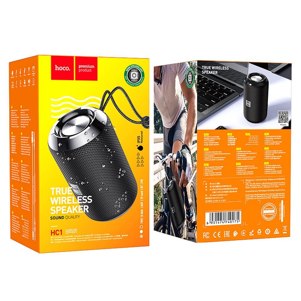 Boxa Portabila Bluetooth HOCO HC1, 5W, TWS, Waterproof, Neagra