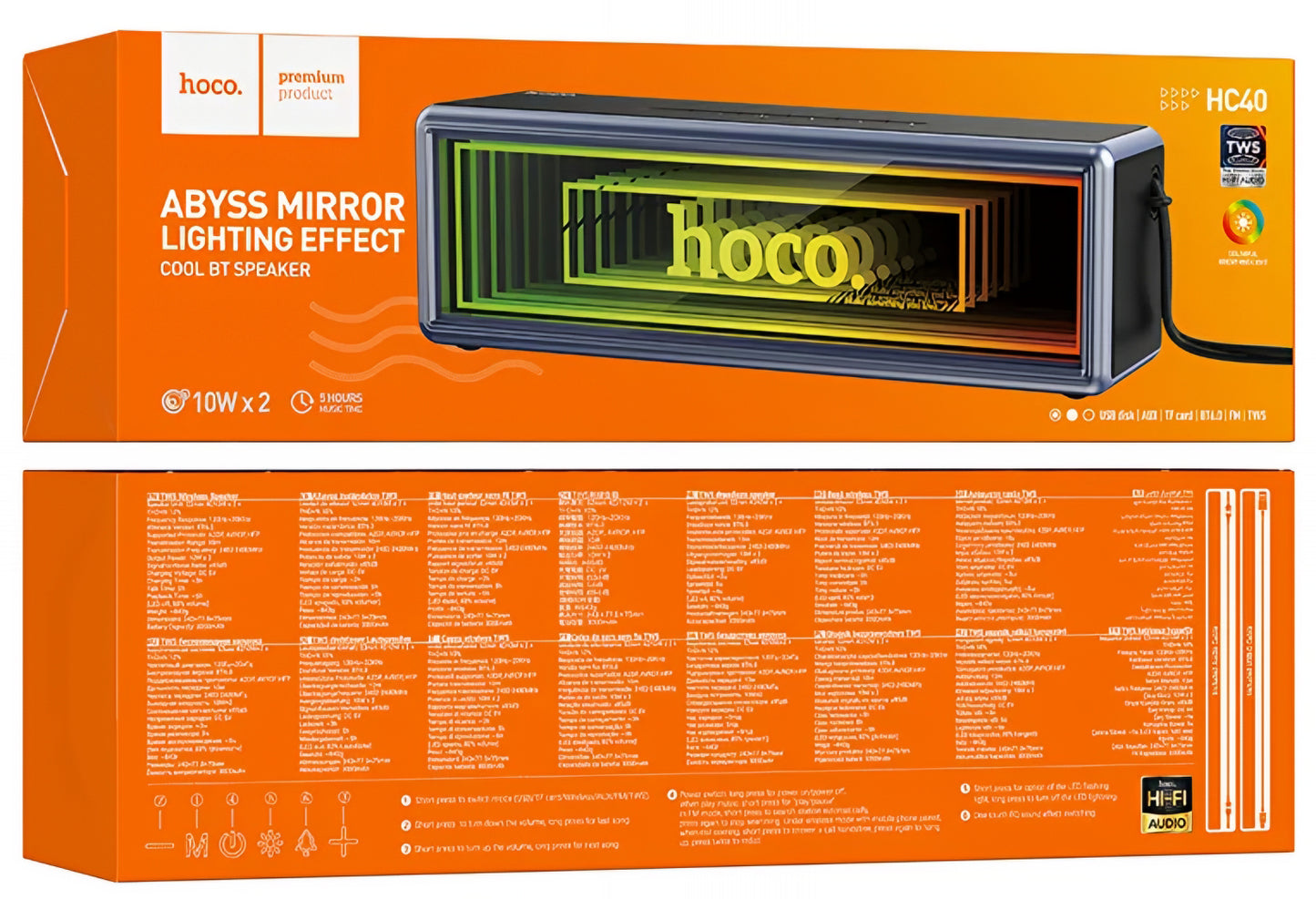 Boxa Portabila Bluetooth HOCO HC40, 2 x 10W, TWS, RGB, Neagra