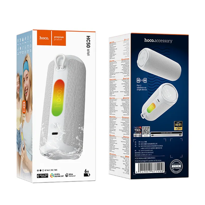 Boxa Portabila Bluetooth HOCO HC50, 8W, TWS, RGB, Waterproof, Alba