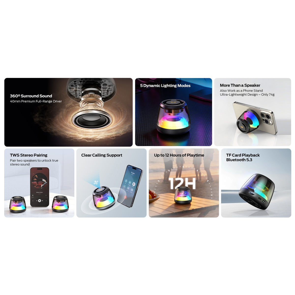 Boxa Portabila Bluetooth Monster Mag Flux, 5W, TWS, RGB, Neagra