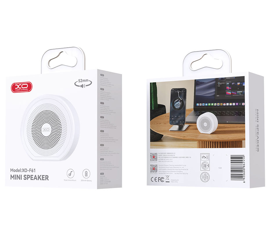 Boxa Portabila Bluetooth XO Design F61, 3W, TWS, Alba