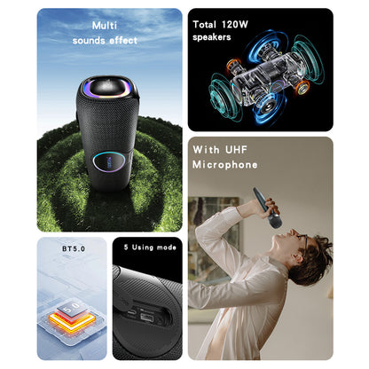 Boxa Bluetooth Yesido YSW21 Karaoke, 120W, RGB, Waterproof, Neagra