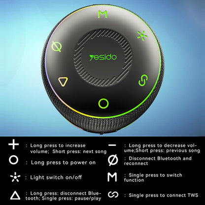 Boxa Portabila Bluetooth Yesido YSW22, 30W, RGB, Waterproof, Neagra