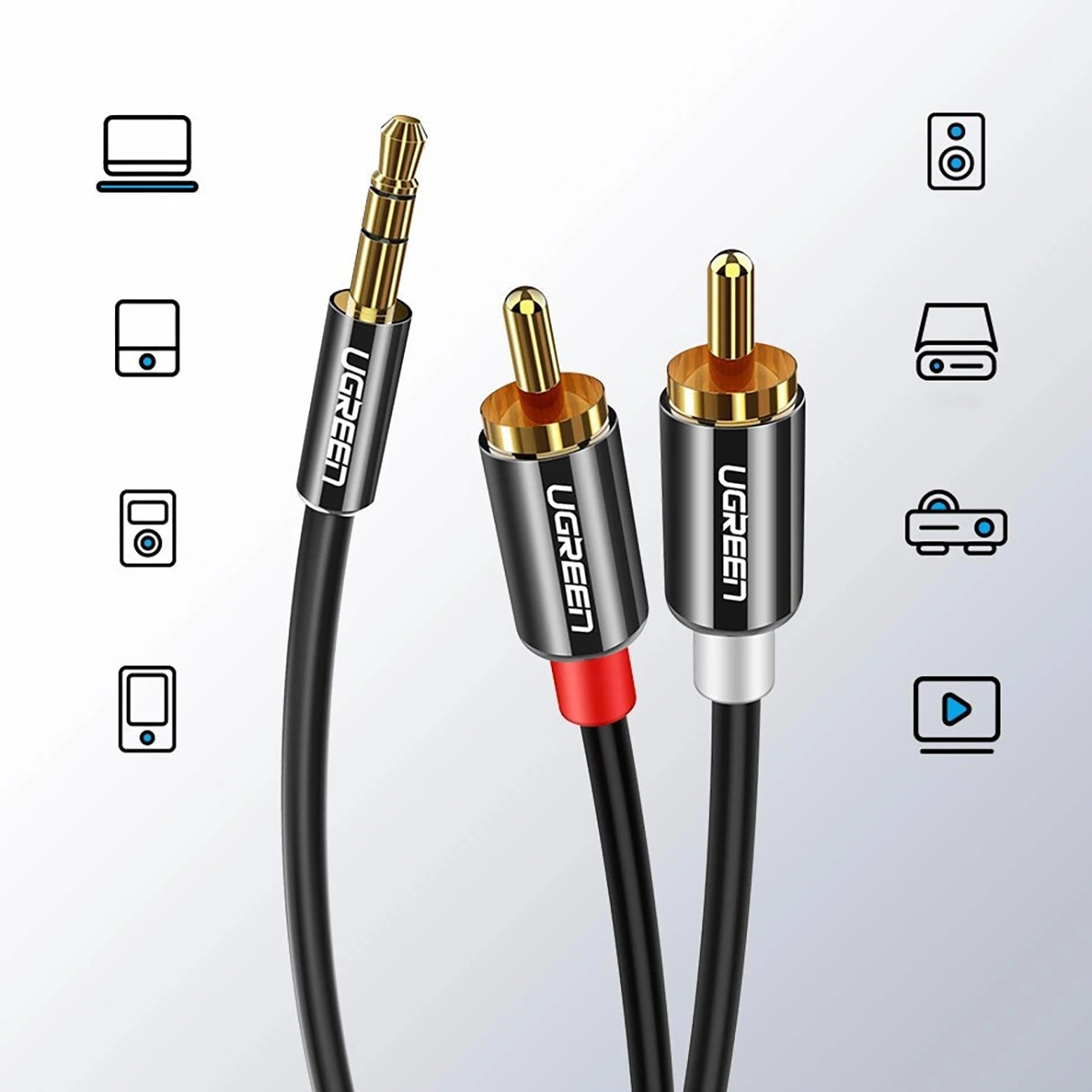 Cablu Audio 3.5mm - 2 x RCA UGREEN AV116, 1m, Negru