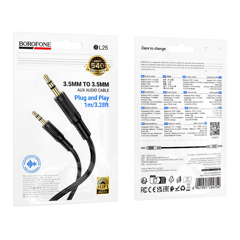 Cablu Audio 3.5mm - 3.5mm Borofone BL25 Nice, 1m, Negru