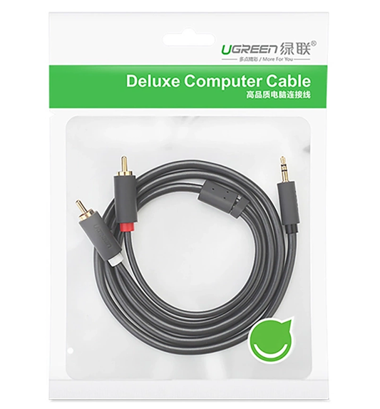 Cablu Audio 3.5mm - 2 x RCA UGREEN AV102, 2m, Negru