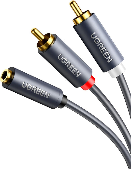 Cablu Audio 3.5mm - 2 x RCA UGREEN AV102, 1m, Gri