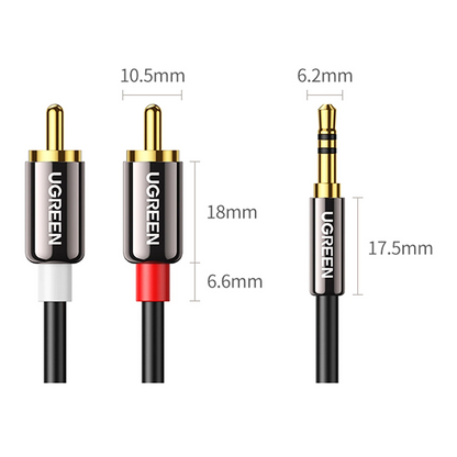 Cablu Audio 3.5mm - 2 x RCA UGREEN AV116, 1m, Negru