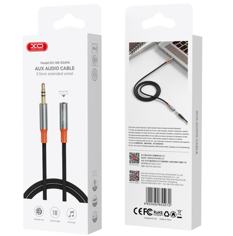 Cablu Audio 3.5mm - 3.5mm XO Design NB-R269A, 1m, Negru