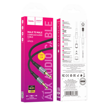 Cablu Audio 3.5mm - 3.5mm HOCO UPA26, 1m, Negru