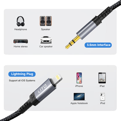 Cablu Audio Lightning - 3.5mm Lito LA01L, 1m, Negru
