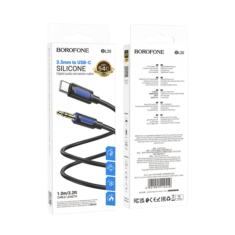 Cablu Audio USB-C - 3.5mm Borofone BL20, 1m, Negru