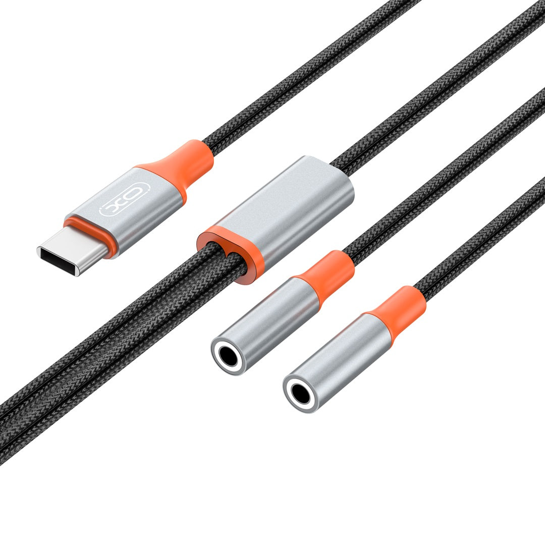 Cablu Audio USB-C - 2 x 3.5mm XO Design NB-R269B, 1.2m, Negru