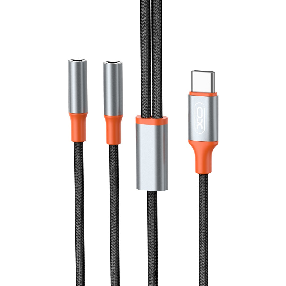 Cablu Audio USB-C - 2 x 3.5mm XO Design NB-R269B, 1.2m, Negru