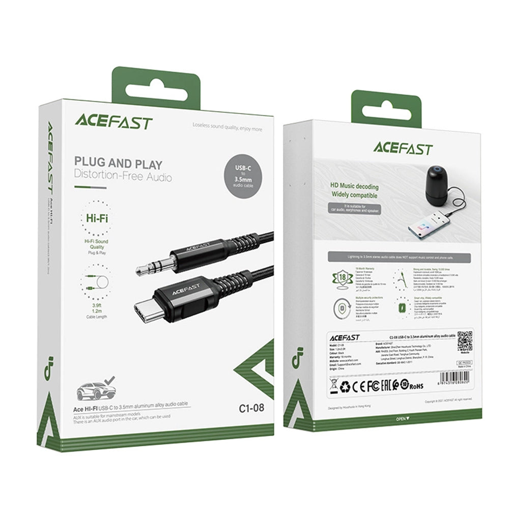 Cablu Audio USB-C - 3.5mm Acefast C1-08, 1.2m, Negru