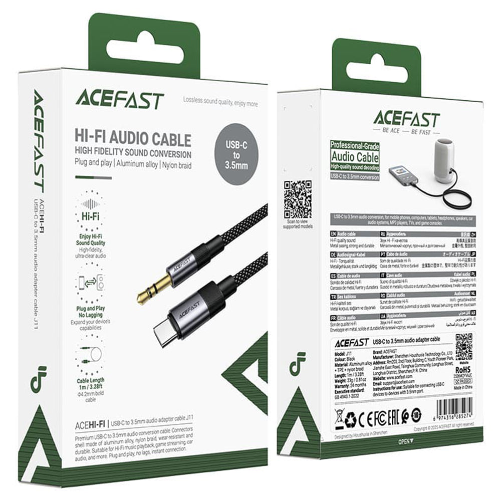Cablu Audio USB-C - 3.5mm Acefast J11, 1m, Negru