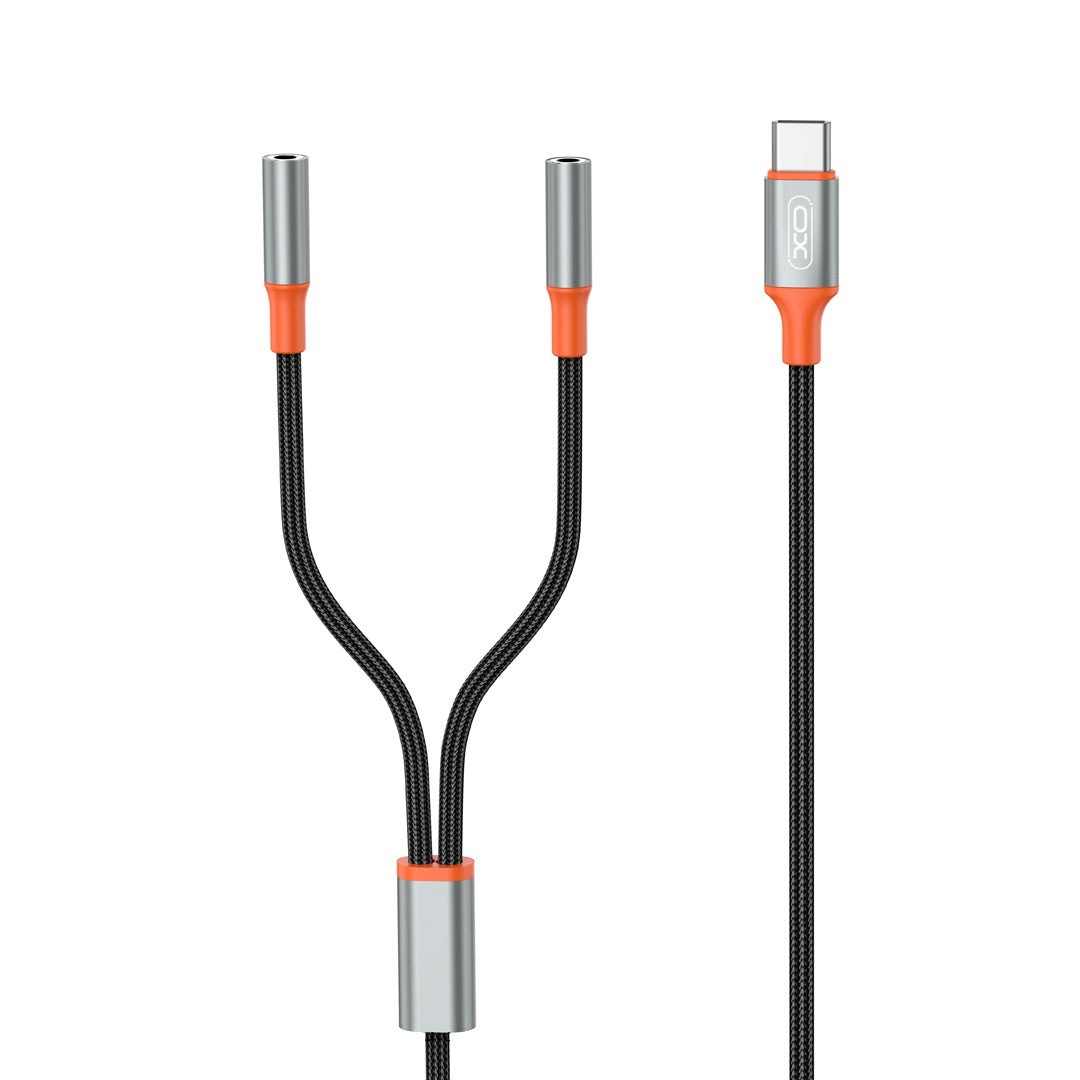 Cablu Audio USB-C - 2 x 3.5mm XO Design NB-R269B, 1.2m, Negru