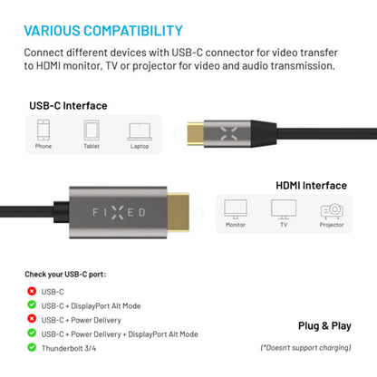 Cablu Audio si Video USB-C - HDMI Fixed, 2m, Gri