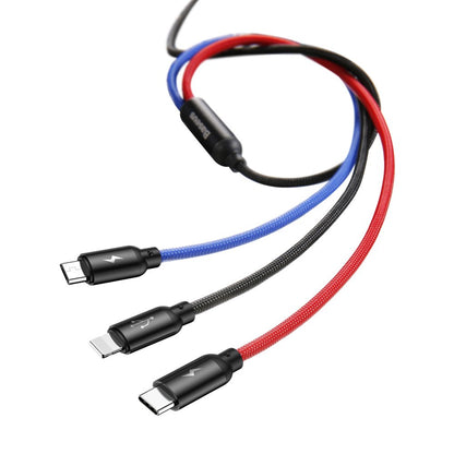 Cablu Incarcare USB-A - Lightning / microUSB / USB-C Baseus Colors 3in1, 20W, 1.2m, Negru CAMLT-BSY01