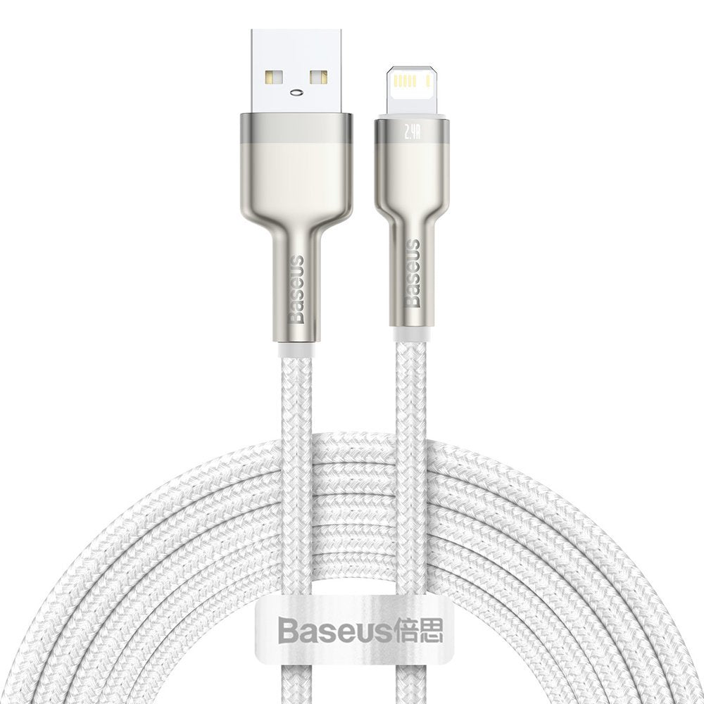 Cablu Date si Incarcare USB-A - Lightning Baseus Cafule Metal Series, 18W, 2m, Alb CALJK-B02