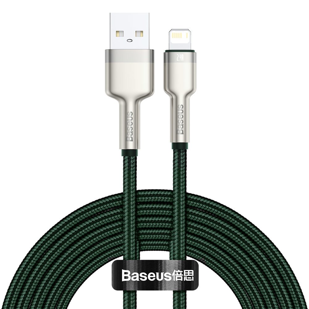 Cablu Date si Incarcare USB-A - Lightning Baseus Cafule Metal Series, 18W, 2m, Verde CALJK-B06