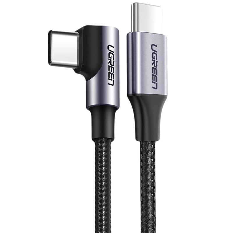 Cablu Date si Incarcare USB Type-C la USB Type-C UGREEN US255, Angled 90, 1 m, 60W, 3A, Gri