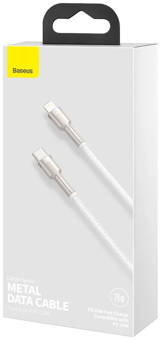 Cablu Date si Incarcare USB-C - Lightning Baseus Cafule Metal Series, 20W, 2m, Alb CATLJK-B02