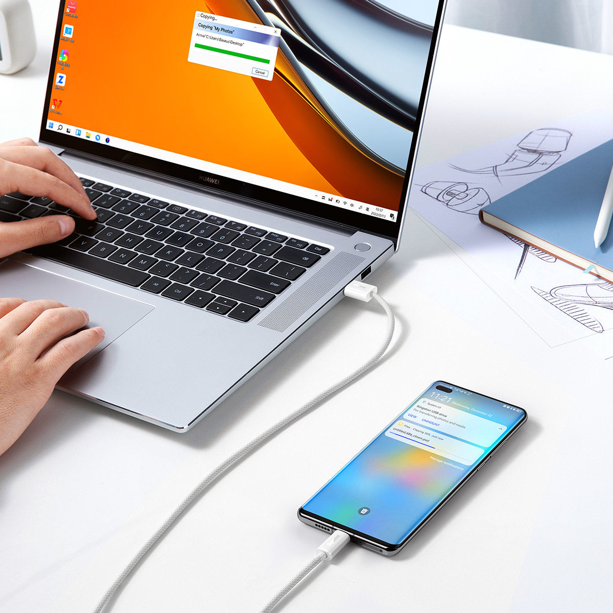 Cablu Date si Incarcare USB-A - USB-C Baseus Dynamic Series, 100W, 1m, Alb CALD000602