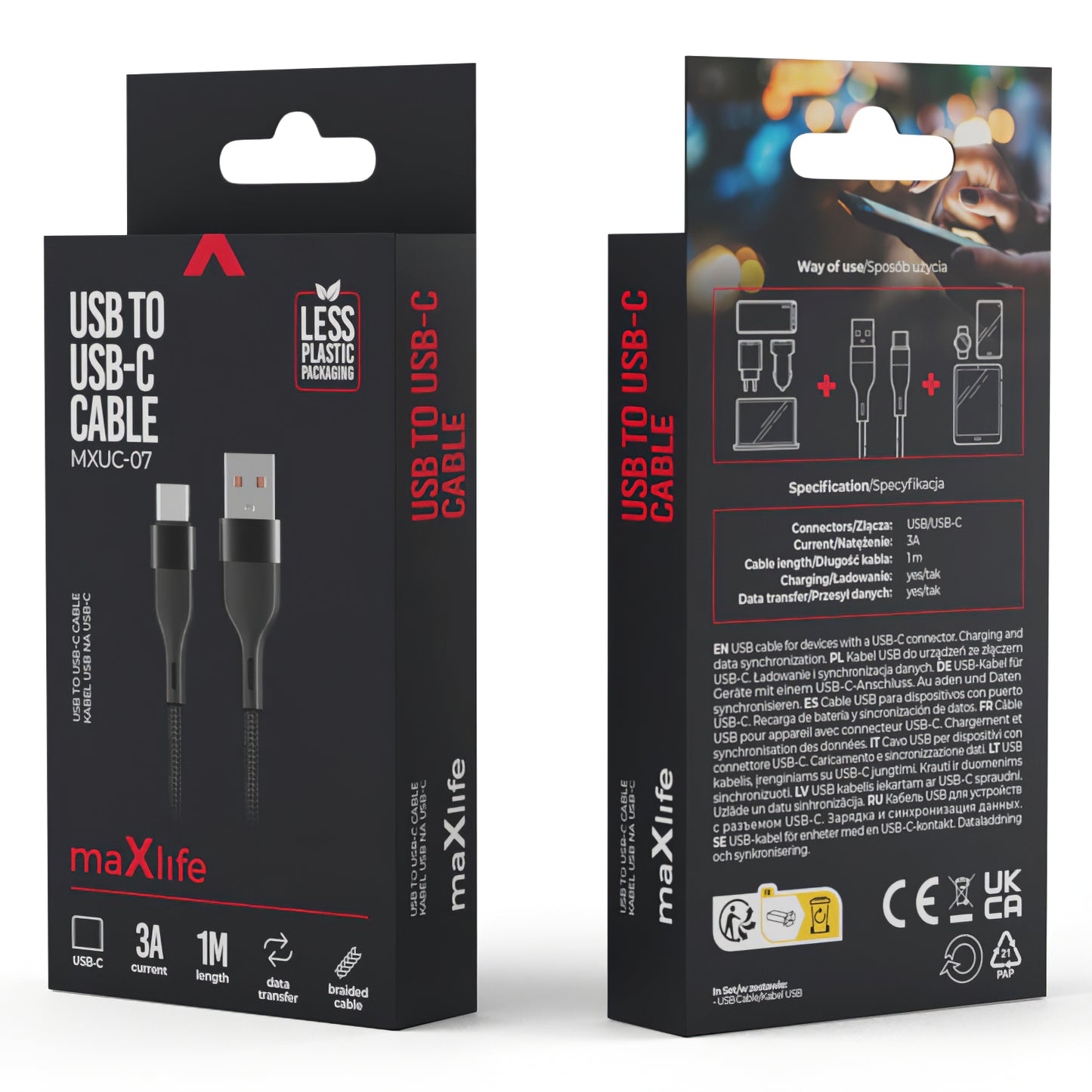 Cablu Date si Incarcare USB-A - USB-C MaXlife MXUC-07, 20W, 1m, Negru