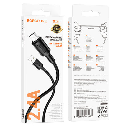 Cablu Date si Incarcare USB-A - microUSB Borofone BX111 Feliz, 18W, 1m, Negru