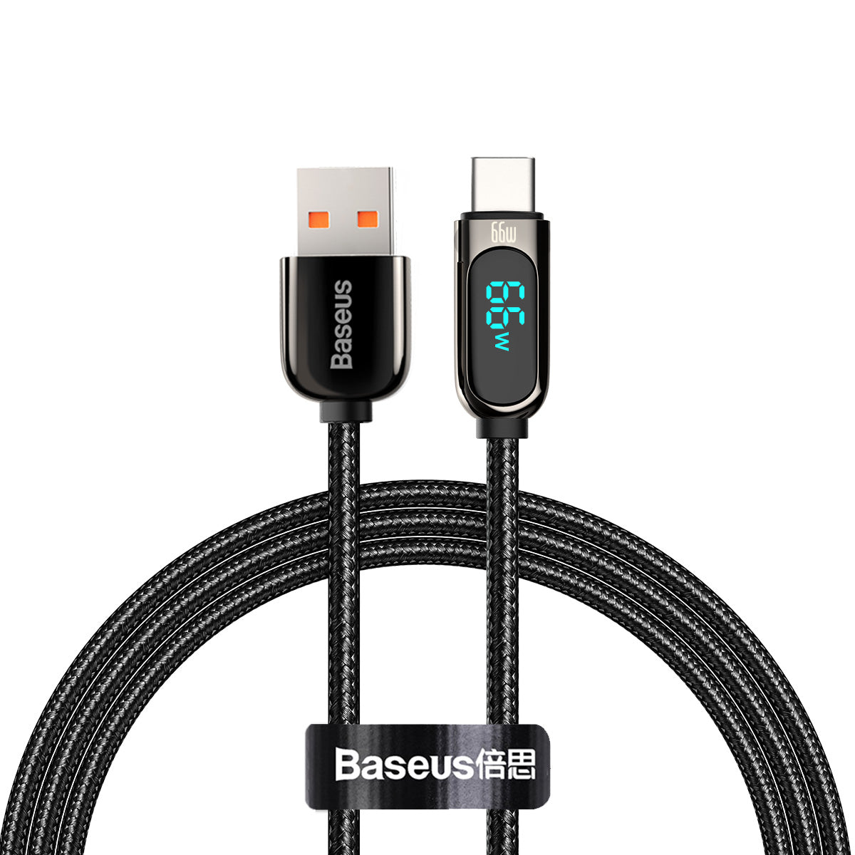 Cablu Date si Incarcare USB-A - USB-C Baseus Display, 66W, 2m, Negru CASX020101