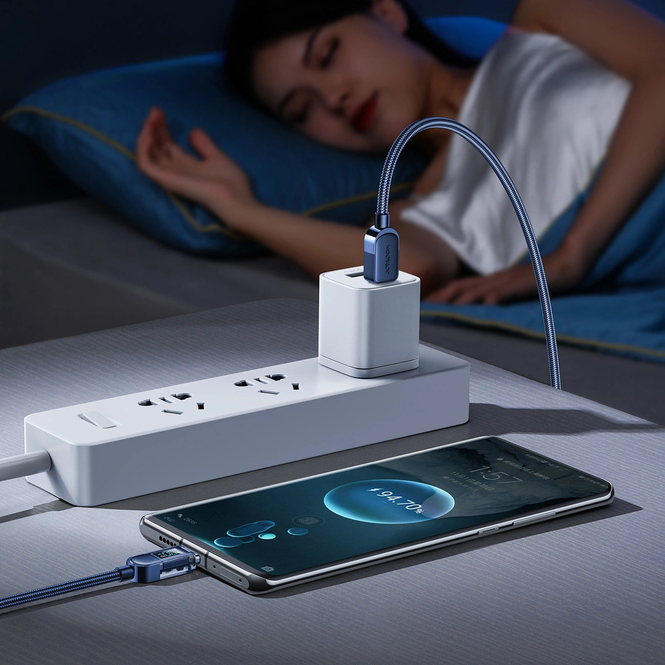 Cablu Date si Incarcare USB-C - USB-C Joyroom A4 Display, 100W, 1.2m, Albastru