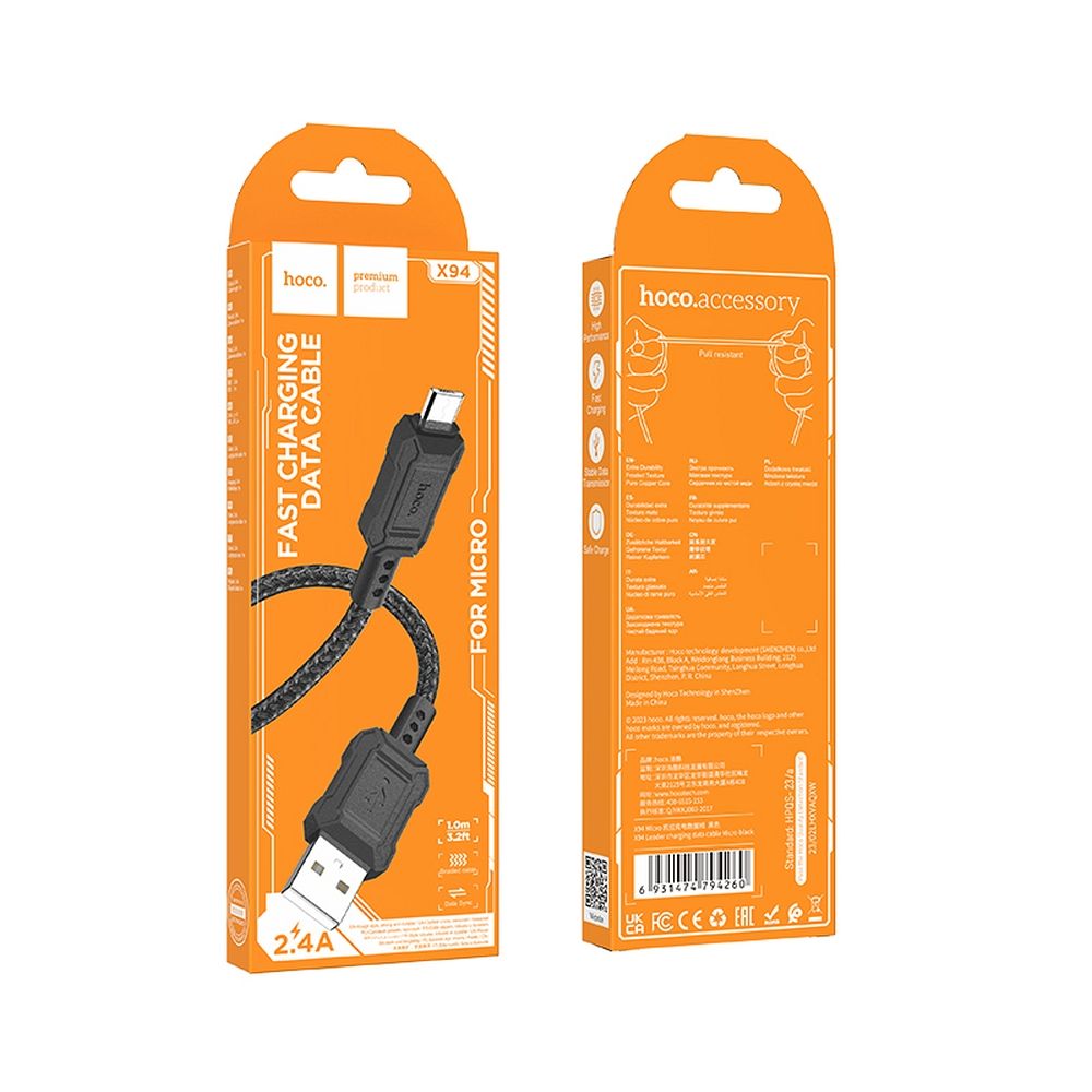 Cablu Date si Incarcare USB-A - microUSB HOCO Leader X94, 18W, 1m, Negru