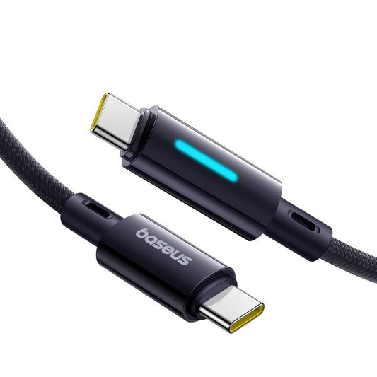 Cablu Date si Incarcare USB-C - USB-C Baseus Lit Button Control, 100W, 2m, Negru P10379000121-01
