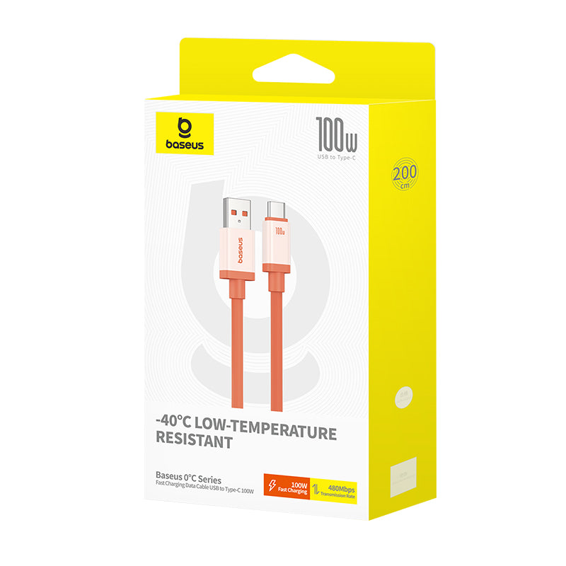 Cablu Date si Incarcare USB-A - USB-C Baseus Zero Degree Series, 100W, 2m, Rosu