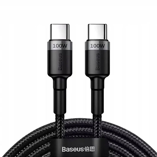 Cablu Date si Incarcare USB-C - USB-C Baseus Cafule, 100W, 2m, Gri CATKLF-BLG1