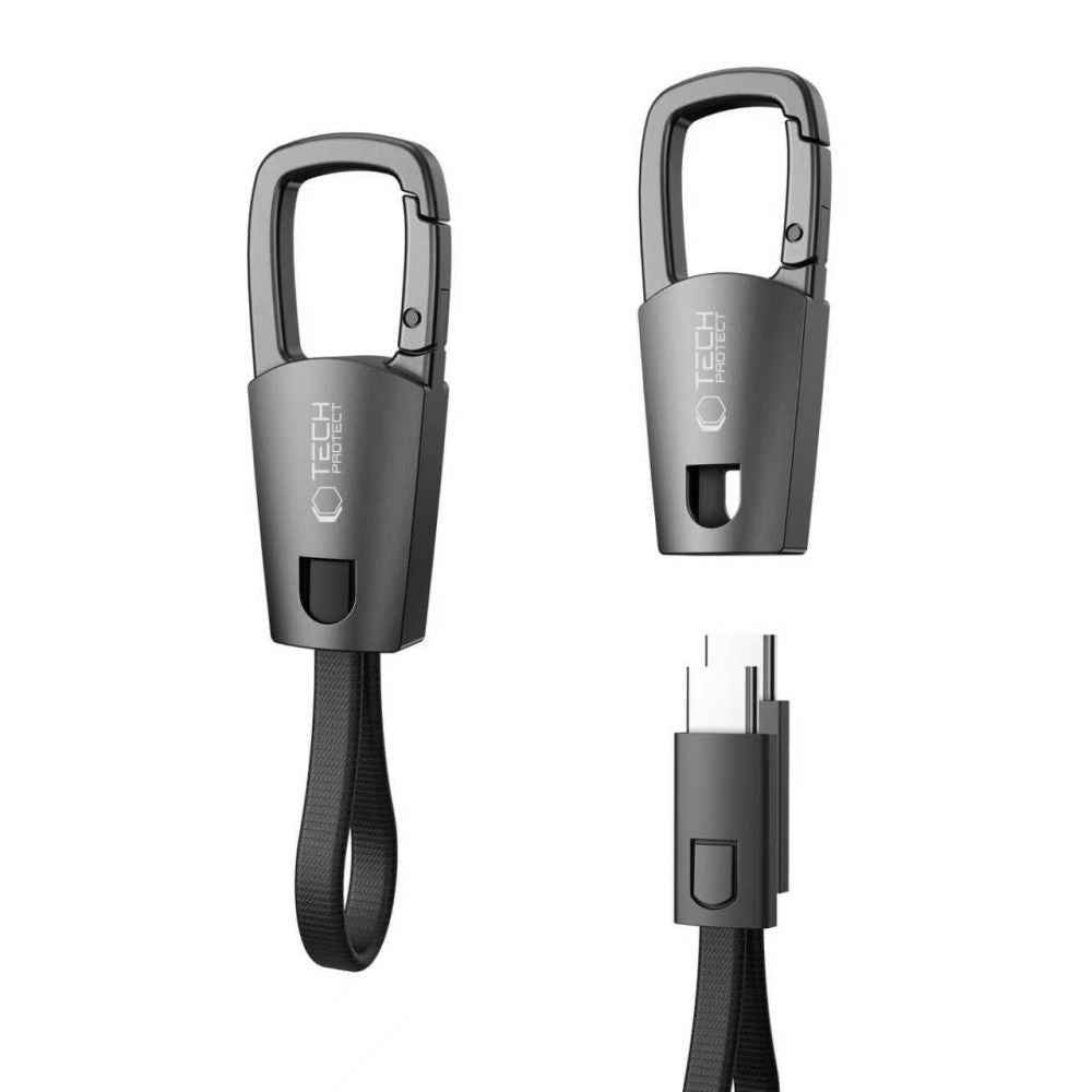 Cablu Date si Incarcare USB-C - USB-C Tech-Protect Ultraboost DNA Keychain, 60W, 0.17m, Gri