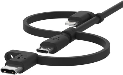Cablu Date si Incarcare USB-A - Lightning / microUSB / USB-C Belkin BoostCharge, 1m, Negru CAC001bt1MBK