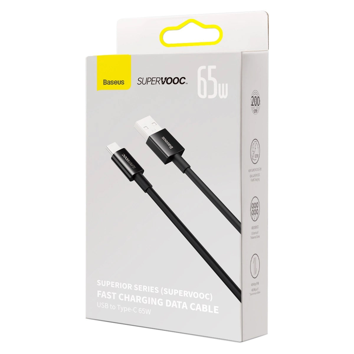Cablu Date si Incarcare USB-A - USB-C Baseus Superior Series, 65W, 2m, Negru CAYS001001