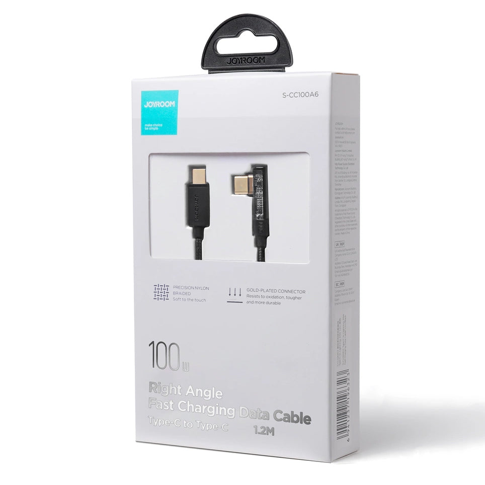Cablu Date si Incarcare USB-C - USB-C Joyroom S-CC100A6 Angled, 100W, 1.2m, Negru