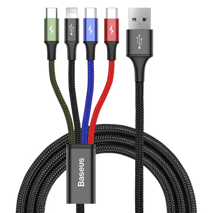 Cablu Incarcare USB-A - Lightning / microUSB / 2 x USB-C Baseus Rapid, 20W, 1.2m, Negru CA1T4-B01
