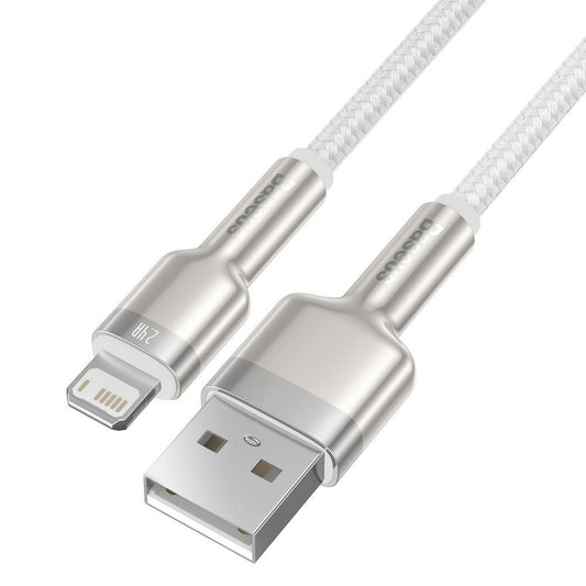 Cablu Date si Incarcare USB-A - Lightning Baseus Cafule Metal Series, 18W, 2m, Alb CALJK-B02