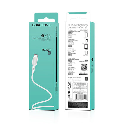 Cablu Date si Incarcare USB-A - USB-C Borofone BX16, 18W, 1m, Alb