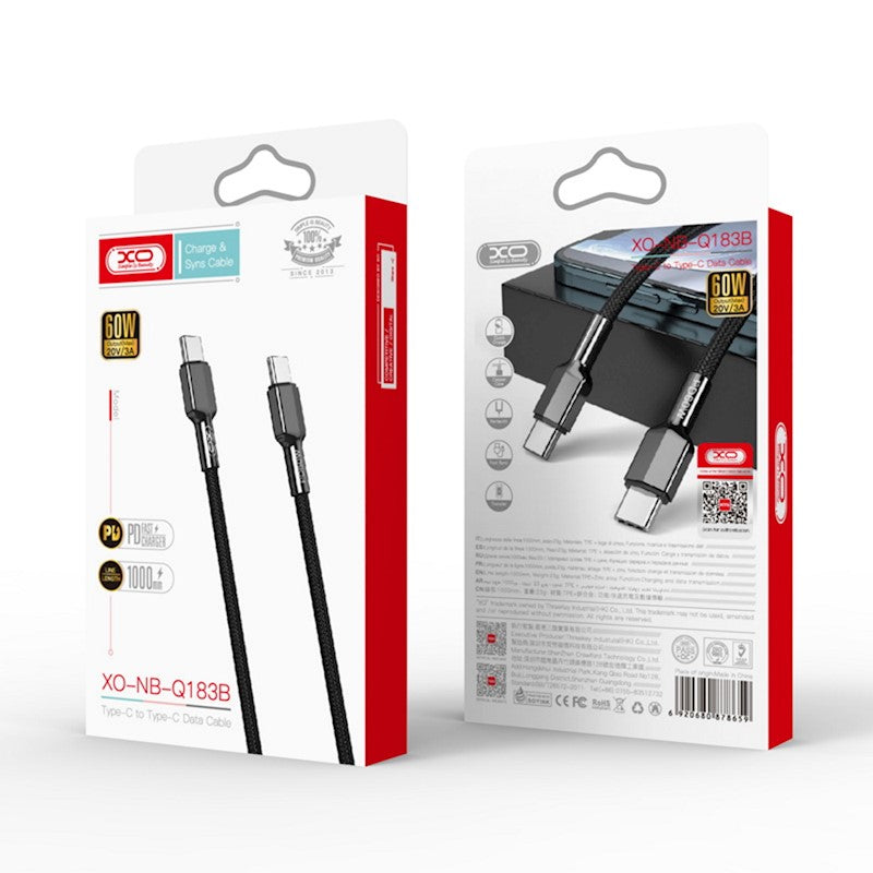 Cablu Date si Incarcare USB-C - USB-C XO Design NB183B, 60W, 1m, Negru